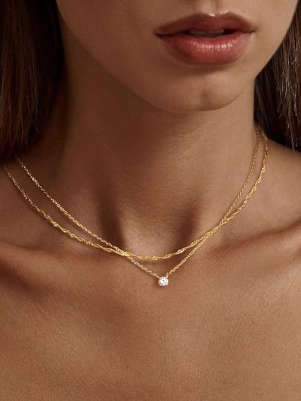 Tewiky Dainty 14k Gold Plated/Silver Cubic Zirconia Necklaces for Women